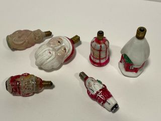 6 Vintage Christmas Tree Figural Santa Claus & Others Light Bulb Japan Ornaments