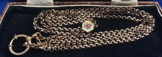 Antique Victorian 9ct Rolled Rose Gold Long Belcher Chain Gemstone Set Slider