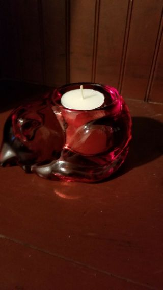 Vintage Indiana Glass Co.  Ruby Red Sleeping Kitty Votive Candle Holder