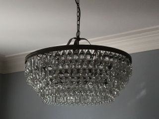 Pottery Barn: Clarissa Crystal Drop Chandelier Large 28 " Round Antique Silver