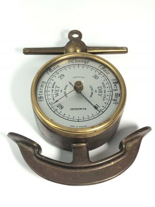 Hoffritz Vintage Brass Anchor Case Barometer Maritime Sailing Boating