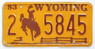 Colorful Vintage Wyoming 1983 License Plate,  5845,  Cowboy,  Bucking Horse,  Rodeo
