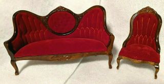 Dollhouse Furniture Red Velvet Sofa And Chair