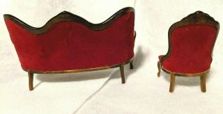 Dollhouse Furniture Red Velvet Sofa and Chair 2