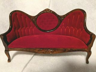 Dollhouse Furniture Red Velvet Sofa and Chair 3