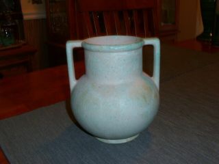 Vintage Burley Winter Pottery Light Blue/white Muncie Mold Two Handled Vase