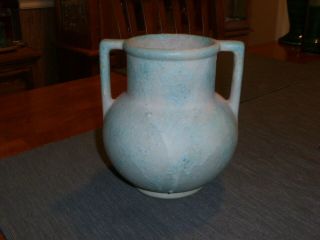 Vintage Burley Winter Pottery Light Blue/White Muncie Mold Two Handled Vase 3