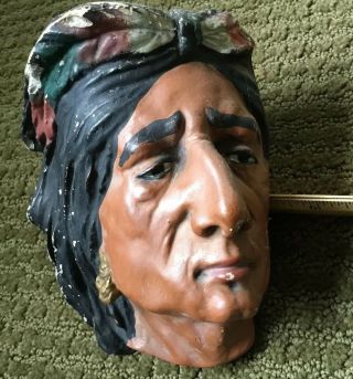 Vintage Rustic Indian Face Wall Match Holder,  Native American Caricature