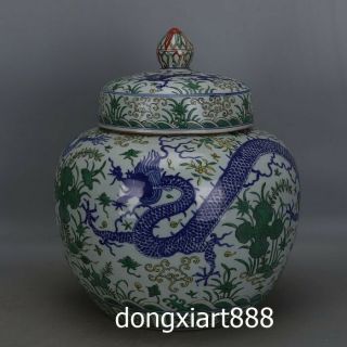 China Green Blue White Porcelain Pottery Painted Dragon Vase Pot Earthen Jar Jug