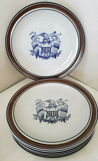 Salem Stoneware 6 Dinner Plates Blue Eagle Vintage Stoneware Blue And Brown