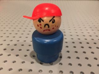 Vintage Fisher Price Little People Wooden Angry Boy With Red Hat