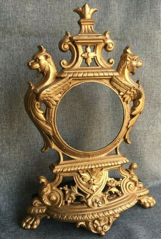 Antique french clock base made of regule gold tone early 1900 ' s chimeras lions 2
