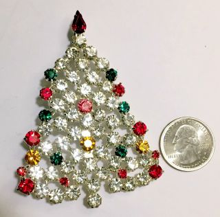Gorgeous Huge Vintage Christmas Tree Brooch Pin Large Multi - Color Sparkle Xl