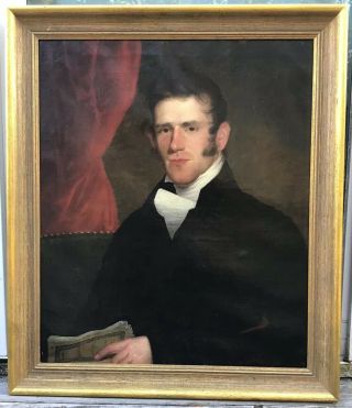 1819 Antique 19thc American Empire Old Gentleman Doctor Portrait Oil Painting
