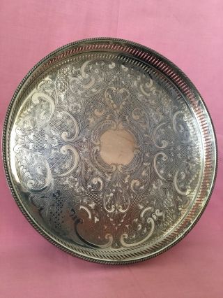 Vintage Art Nouveaux Style Silver Plated On Copper Gallery Tray 12” Sheffield