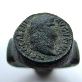 Roman Ancient Artifact Bronze Ring With Emperor Nero