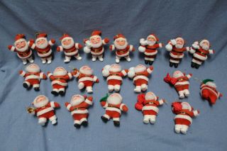 Vintage Flocked Plastic Santa Ornaments 4 Inch Set Of 20