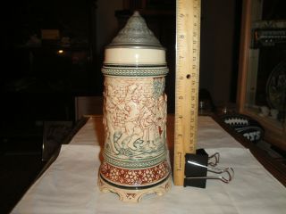 Vintage Ceramic Lidded Gerz Beer Stein Germany,  9.  5 - Inches Tall,  Perfect,  12