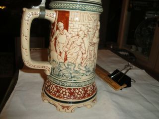 VINTAGE CERAMIC LIDDED GERZ BEER STEIN GERMANY,  9.  5 - INCHES TALL,  PERFECT,  12 3