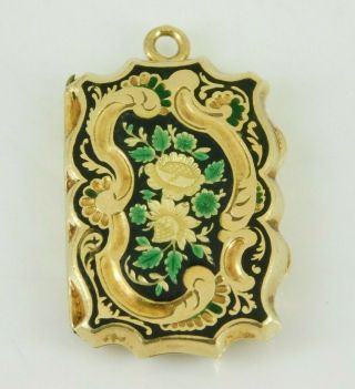 Antique Victorian 18k Yellow Gold Enameled Vinaigrette Locket Pendant