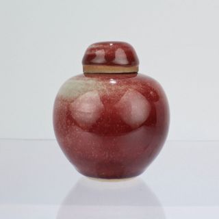 Old Or Antique Estate Copper Red Glaze Chinese Pottery Covered Ginger Jar - Pt