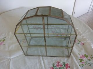 Vintage Brass And Glass Curio Display Cabinet With Mirror Back
