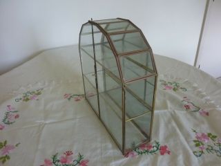 VINTAGE BRASS AND GLASS CURIO DISPLAY CABINET WITH MIRROR BACK 3