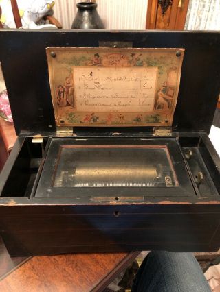 Antique 19th Century Clockwork Wooden Swiss Cylinder Music Box Needs Love