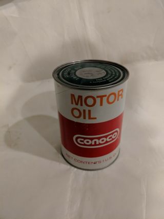 Old Vintage Conoco Motor Oil Metal 1 U.  S Quart Can Full Car Truck Tractor Sae 30