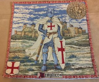 Vintage Needlepoint Tapestry Wall Hanging,  Knights Of The Templier,  Crosses