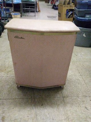 Vintage Mid Century Pink Counselor Laundry Basket Hamper,  Metal