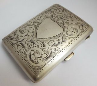 Lovely Decorative Engraved English Antique 1919 Sterling Silver Cigarette Case