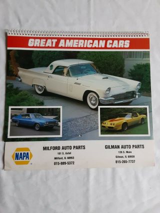 1996 Napa Great American Cars Calendar.  Near Some Creased Corners