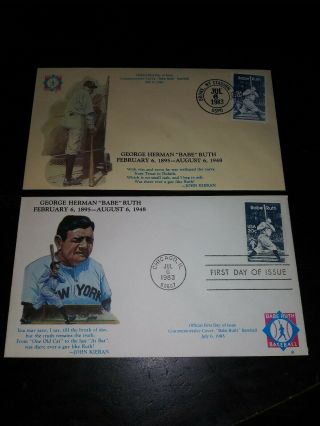 1983 Babe Ruth First Edition Stamps And Envelopes One From Ny One From Ch