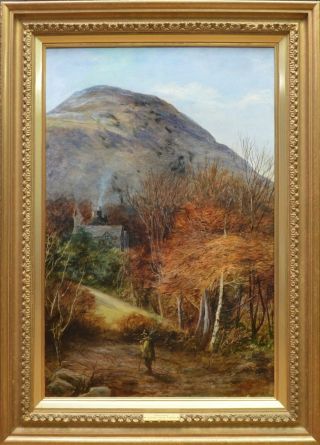 Large Antique 19th Century Oil Painting of North Wales Autumn Landscape 2