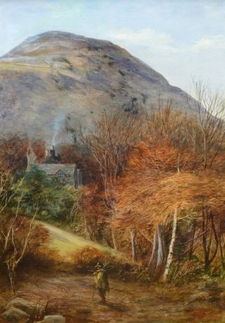 Large Antique 19th Century Oil Painting of North Wales Autumn Landscape 3