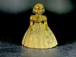 Vintage Bell Brass Bronze Ornate Little Girl Figural Victorian Dress 3 1/2 "
