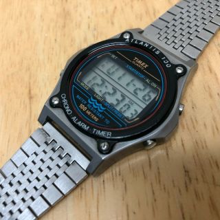 Vintage Timex Atlantis 100 Men Steel Digital Alarm Chrono Watch Hour Battery