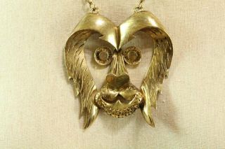 Vintage Lion Head Necklace Big Funky Gold Tone Pendant Chain Statement