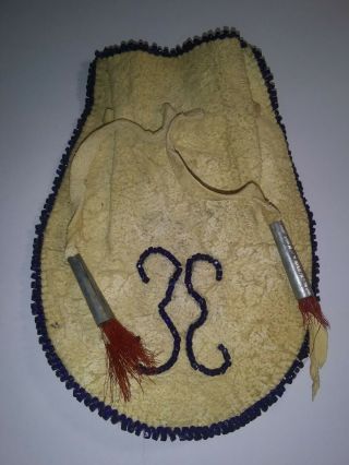 Antique Native American Medican Pouch Brain Tan Beaded.  Old