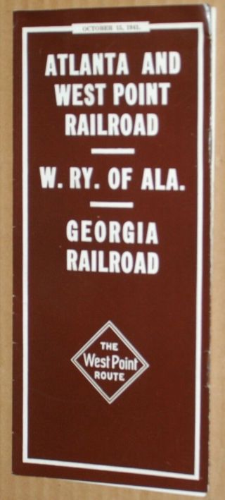 Vintage 1941 Atlanta & West Point Railroad Timetable W/ Map Ry.  Of Alabama