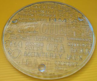 Vintage Round Jeannette Cheese Platter Plate Clear Glass_w.  Cheese Names 10.  75 "