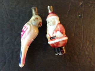 2 Vintage Antique Milk Glass Christmas Light Bulb Ornaments
