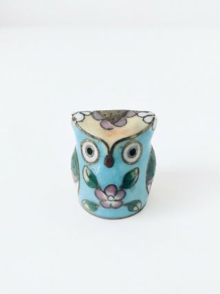 And Rare Vintage Enameled Porcelain Cloisonne Owl Thimble Collectible