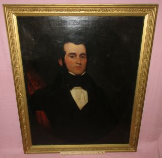 Antique 19th C Oil On Canvas Gentleman Portrait Painting Edward Deciliux Ny