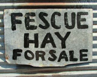 Vintage Fescue Hay Galvanized Sign Barn Farm House Primitive Ranch Metal
