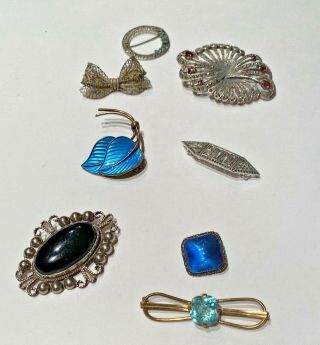 8 Antique Vintage Sterling Silver Southwestern Gemstone Pins / Brooches