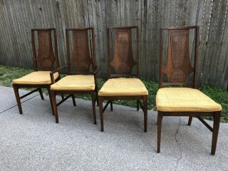 Vintage Mid Century Modern Broyhill Brasilia Ii Cane Back Dining Chairs - 4