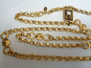 Vintage Signed Roget Gold Tone Circle Link Chain Necklace 38 Inch Long