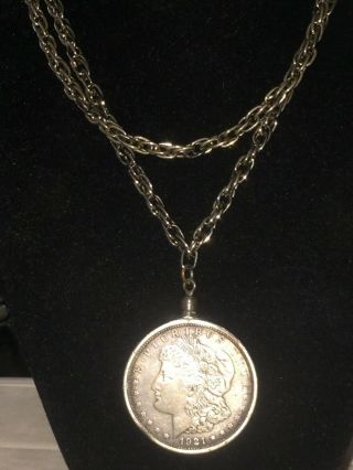 Authentic Vintage 1921 Morgan Dollar Coin Necklace - 28 " Chain